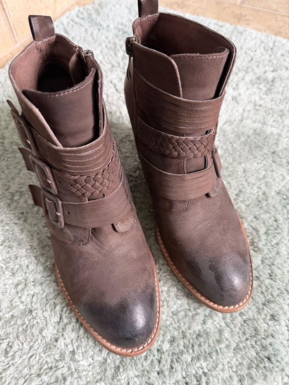 Antelope Dark Brown Braided Strap Ankle Boots